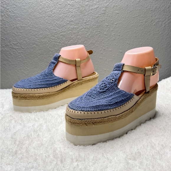 Free People Shoes - Free People Morning In Mykonos Crochet Espadrille Platform Wedges Seascape W 9